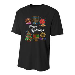 Happy Holidays Hanukkah Feliz Navidad Christmas Kwanzaa Youth Performance Sprint T-Shirt