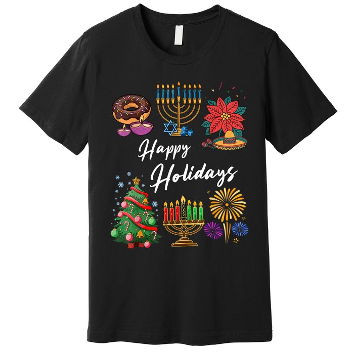 Happy Holidays Hanukkah Feliz Navidad Christmas Kwanzaa Premium T-Shirt