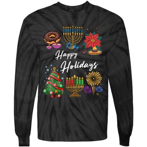 Happy Holidays Hanukkah Feliz Navidad Christmas Kwanzaa Tie-Dye Long Sleeve Shirt