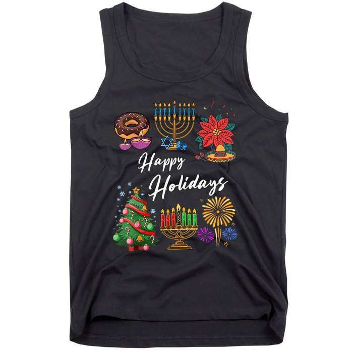 Happy Holidays Hanukkah Feliz Navidad Christmas Kwanzaa Tank Top