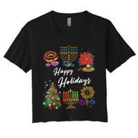 Happy Holidays Hanukkah Feliz Navidad Christmas Kwanzaa Women's Crop Top Tee