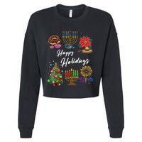 Happy Holidays Hanukkah Feliz Navidad Christmas Kwanzaa Cropped Pullover Crew