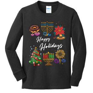 Happy Holidays Hanukkah Feliz Navidad Christmas Kwanzaa Kids Long Sleeve Shirt