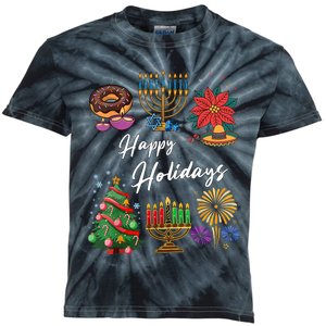 Happy Holidays Hanukkah Feliz Navidad Christmas Kwanzaa Kids Tie-Dye T-Shirt