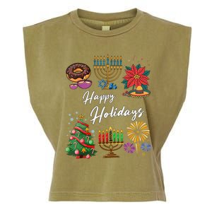 Happy Holidays Hanukkah Feliz Navidad Christmas Kwanzaa Garment-Dyed Women's Muscle Tee