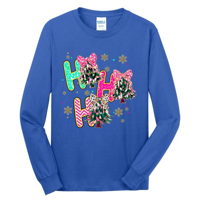 Ho Ho Ho Coquette Bow Christmas Tree Snowflake Xmas Holiday Cool Gift Tall Long Sleeve T-Shirt