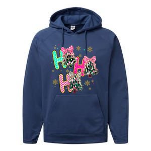 Ho Ho Ho Coquette Bow Christmas Tree Snowflake Xmas Holiday Cool Gift Performance Fleece Hoodie