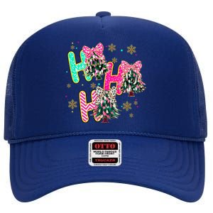 Ho Ho Ho Coquette Bow Christmas Tree Snowflake Xmas Holiday Cool Gift High Crown Mesh Back Trucker Hat