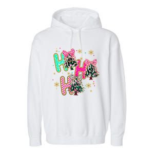 Ho Ho Ho Coquette Bow Christmas Tree Snowflake Xmas Holiday Cool Gift Garment-Dyed Fleece Hoodie