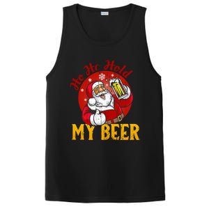 Ho Ho Hold My Beer Funny Sarcastic Santa Bad Xmas Funny Gift PosiCharge Competitor Tank