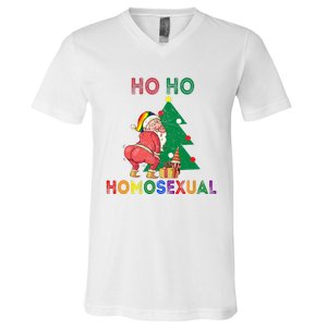 Ho Ho Ho Sexual Gay Santa LGBT Pride Rainbow Christmas Xmas Holiday V-Neck T-Shirt