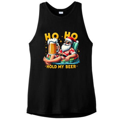 Ho Ho Hold My Beer Christmas In July Summer Santa Sunglasses Ladies PosiCharge Tri-Blend Wicking Tank