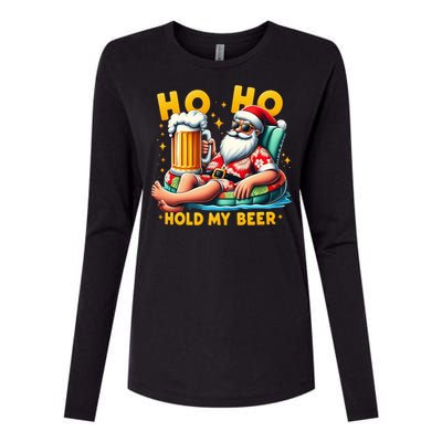 Ho Ho Hold My Beer Christmas In July Summer Santa Sunglasses Womens Cotton Relaxed Long Sleeve T-Shirt