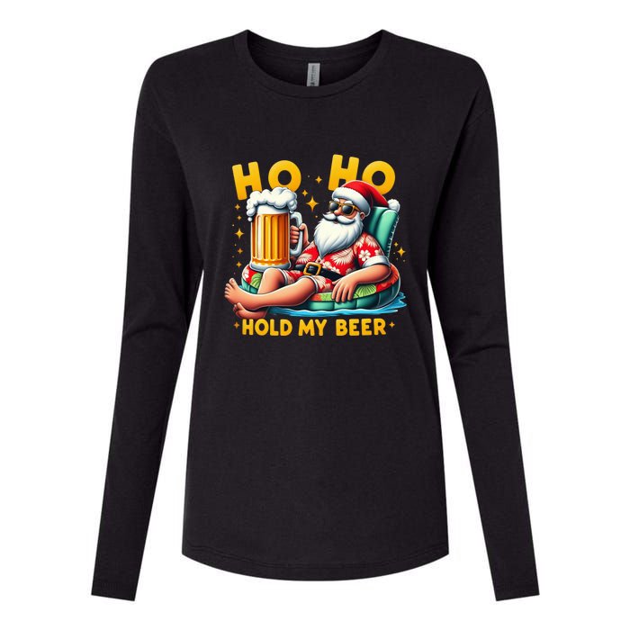 Ho Ho Hold My Beer Christmas In July Summer Santa Sunglasses Womens Cotton Relaxed Long Sleeve T-Shirt