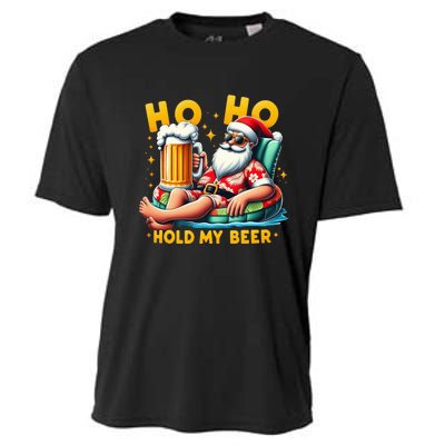 Ho Ho Hold My Beer Christmas In July Summer Santa Sunglasses Cooling Performance Crew T-Shirt