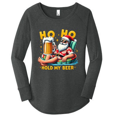 Ho Ho Hold My Beer Christmas In July Summer Santa Sunglasses Women's Perfect Tri Tunic Long Sleeve Shirt