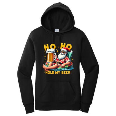 Ho Ho Hold My Beer Christmas In July Summer Santa Sunglasses Women's Pullover Hoodie