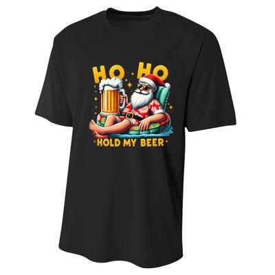 Ho Ho Hold My Beer Christmas In July Summer Santa Sunglasses Performance Sprint T-Shirt