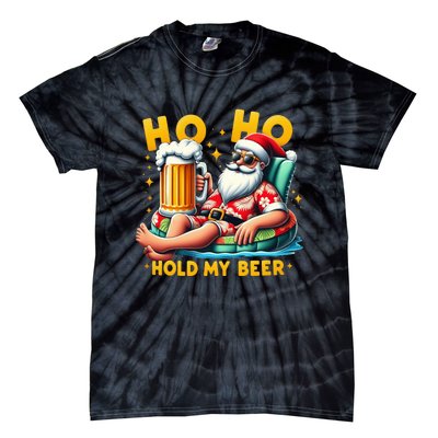 Ho Ho Hold My Beer Christmas In July Summer Santa Sunglasses Tie-Dye T-Shirt