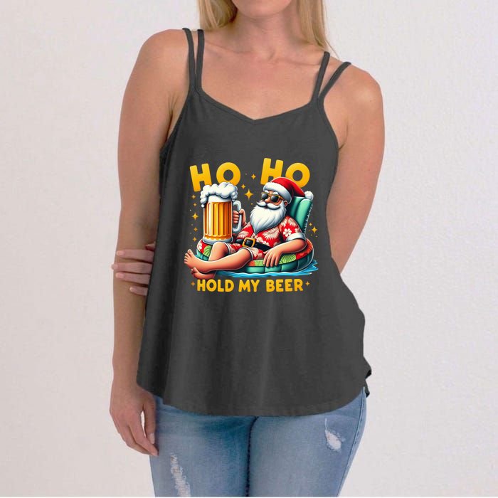 Ho Ho Hold My Beer Christmas In July Summer Santa Sunglasses Women's Strappy Tank