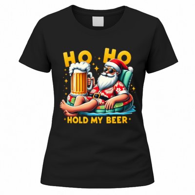 Ho Ho Hold My Beer Christmas In July Summer Santa Sunglasses Women's T-Shirt