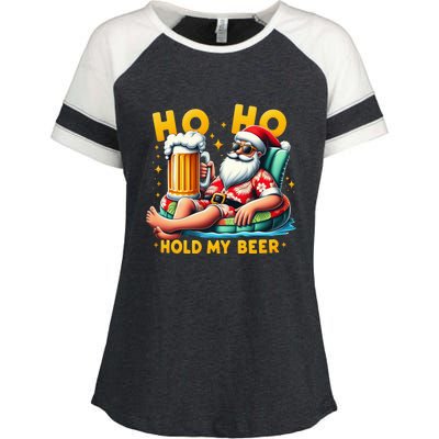 Ho Ho Hold My Beer Christmas In July Summer Santa Sunglasses Enza Ladies Jersey Colorblock Tee