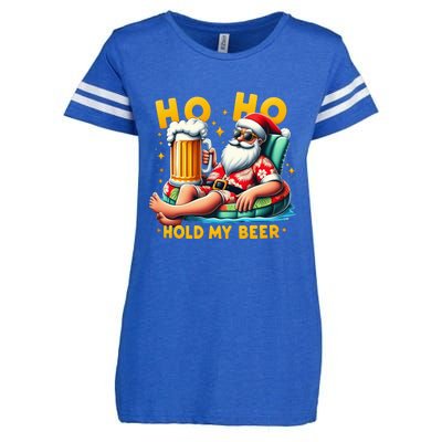 Ho Ho Hold My Beer Christmas In July Summer Santa Sunglasses Enza Ladies Jersey Football T-Shirt