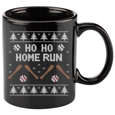 Ho Ho HOME Run Funny Ugly Christmas Baseball lover 11oz C Handle Ceramic Mug