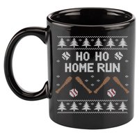 Ho Ho HOME Run Funny Ugly Christmas Baseball lover 11oz C Handle Ceramic Mug
