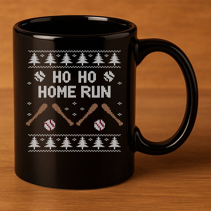 Ho Ho HOME Run Funny Ugly Christmas Baseball lover 11oz C Handle Ceramic Mug