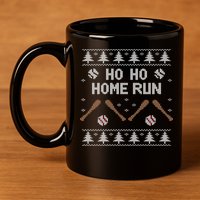 Ho Ho HOME Run Funny Ugly Christmas Baseball lover 11oz C Handle Ceramic Mug