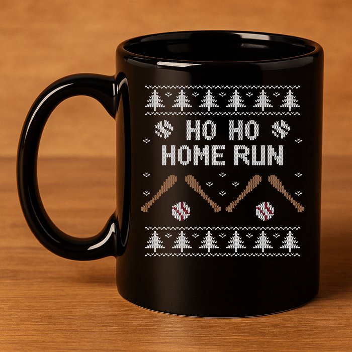 Ho Ho HOME Run Funny Ugly Christmas Baseball lover 11oz C Handle Ceramic Mug