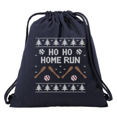 Ho Ho HOME Run Funny Ugly Christmas Baseball lover Drawstring Bag