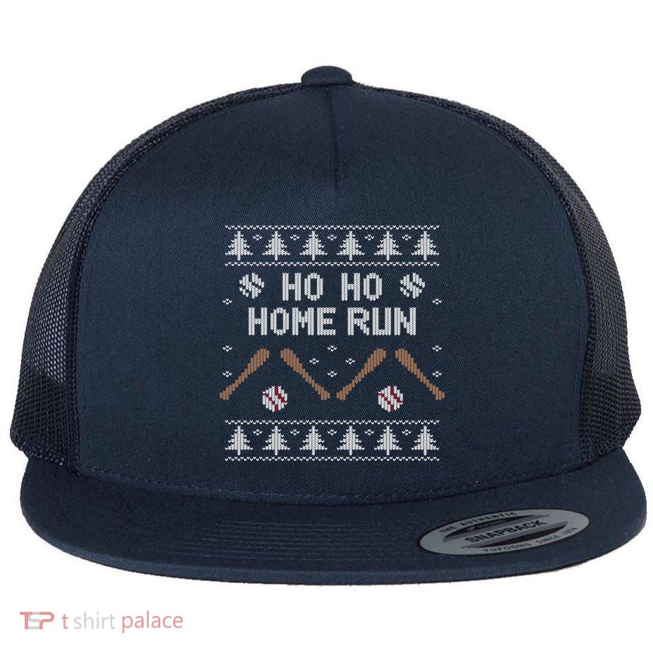 Ho Ho HOME Run Funny Ugly Christmas Baseball lover Flat Bill Trucker Hat
