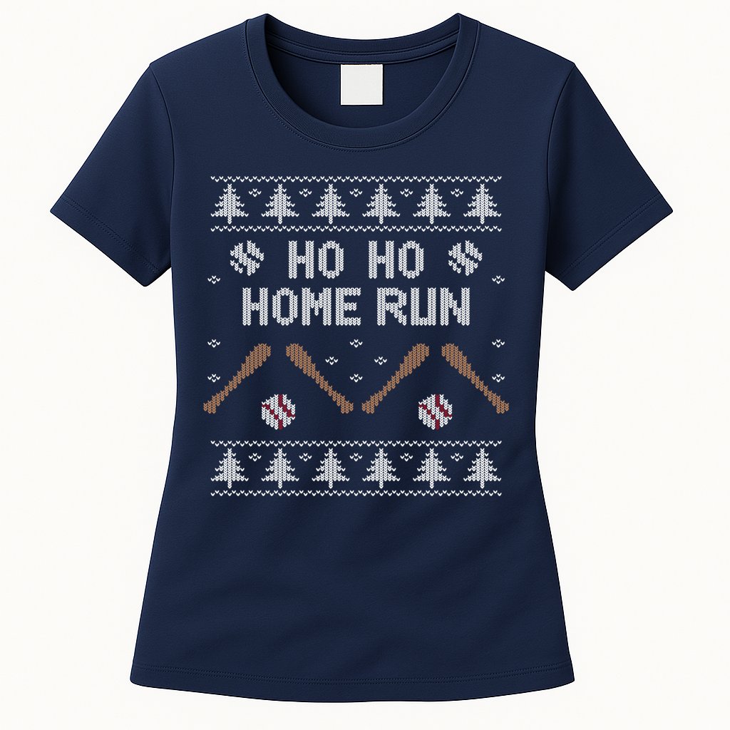 Ho Ho HOME Run Funny Ugly Christmas Baseball lover Womens T-Shirt