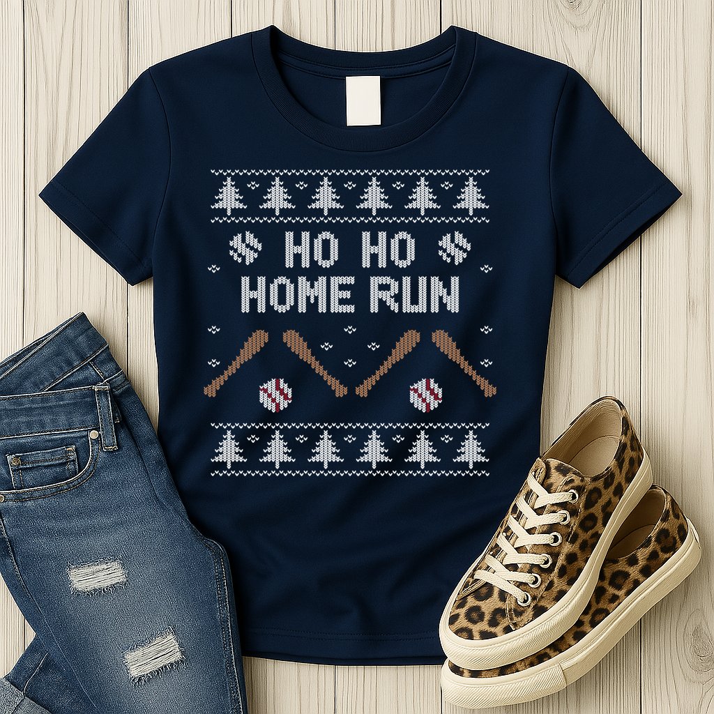 Ho Ho HOME Run Funny Ugly Christmas Baseball lover Womens T-Shirt