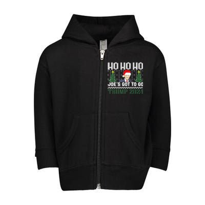 Ho Ho Ho JoeS Got To Go Trump 2024 Ugly Sweater Christmas Toddler Zip Fleece Hoodie