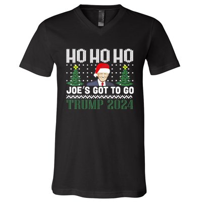 Ho Ho Ho JoeS Got To Go Trump 2024 Ugly Sweater Christmas V-Neck T-Shirt