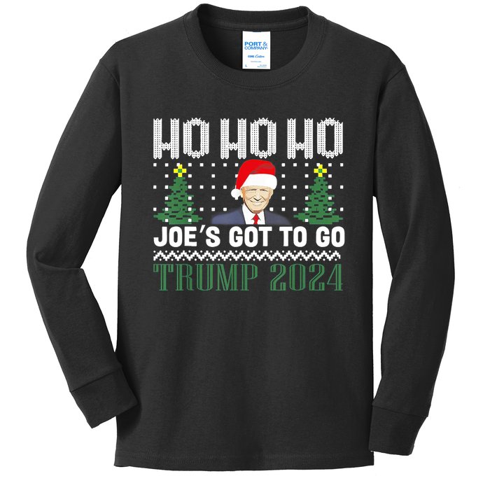 Ho Ho Ho JoeS Got To Go Trump 2024 Ugly Sweater Christmas Kids Long Sleeve Shirt