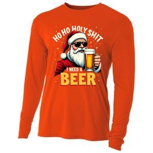 Ho Ho Holy Shit I Need A Beer Funny Santa Christmas Ing Gift Cooling Performance Long Sleeve Crew