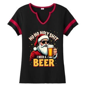 Ho Ho Holy Shit I Need A Beer Funny Santa Christmas Ing Gift Ladies Halftime Notch Neck Tee