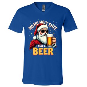 Ho Ho Holy Shit I Need A Beer Funny Santa Christmas Ing Gift V-Neck T-Shirt