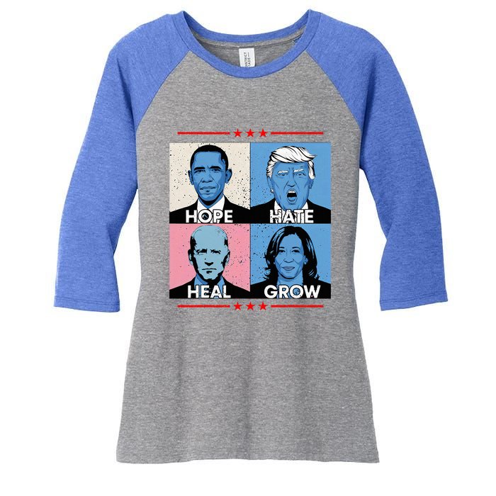 Hope Hate Heal Grow Political Leaders Women's Tri-Blend 3/4-Sleeve Raglan Shirt