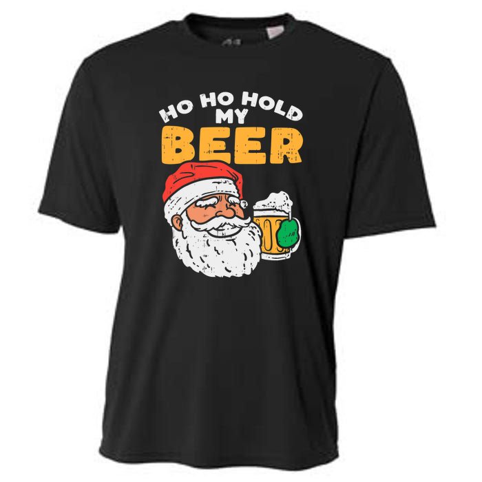 Ho Ho Hold My Beer Santa Funny Christmas Beer Lover Cooling Performance Crew T-Shirt