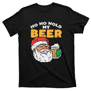 Ho Ho Hold My Beer Santa Funny Christmas Beer Lover T-Shirt