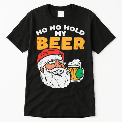 Ho Ho Hold My Beer Santa Funny Christmas Beer Lover Tall T-Shirt