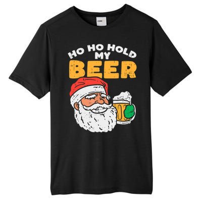 Ho Ho Hold My Beer Santa Funny Christmas Beer Lover Tall Fusion ChromaSoft Performance T-Shirt