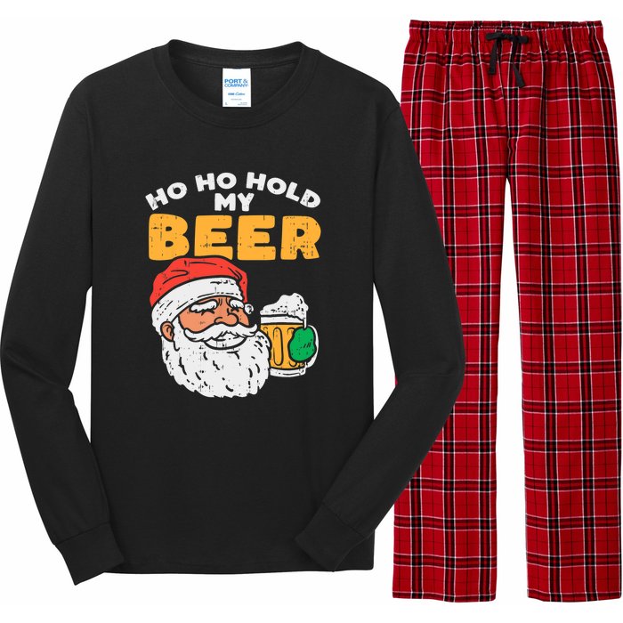 Ho Ho Hold My Beer Santa Funny Christmas Beer Lover Long Sleeve Pajama Set