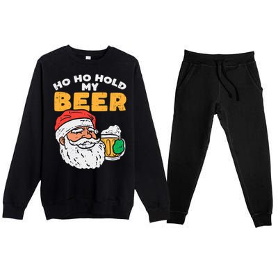 Ho Ho Hold My Beer Santa Funny Christmas Beer Lover Premium Crewneck Sweatsuit Set