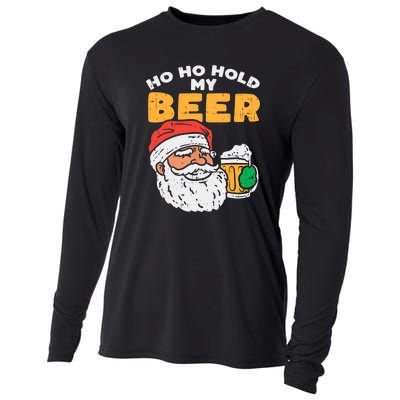 Ho Ho Hold My Beer Santa Funny Christmas Beer Lover Cooling Performance Long Sleeve Crew